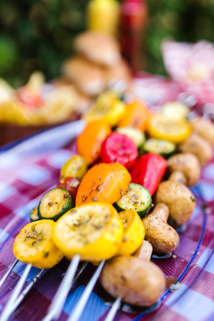 A Close-Up Shot of Vegetable Skewers