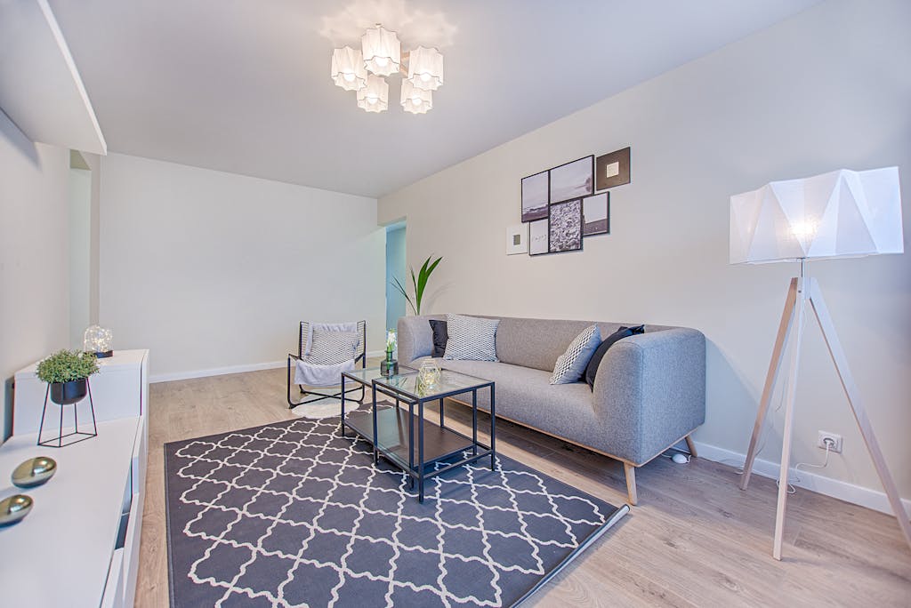 Sleek and stylish living room with modern furniture and minimalist decor in a contemporary apartment.